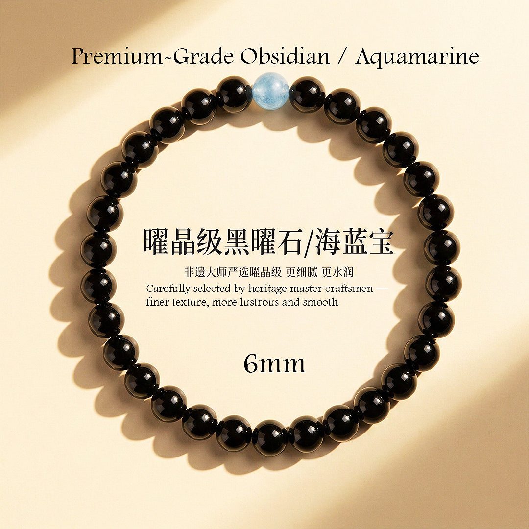 Obsidian &amp; Aquamarine Healing Natural Crystal Bracelet | C260 - Crystal Bracelet | Singapore Jewellery, Wedding Rings &amp; Gifts | Same Day Delivery | Tiara.com.sg