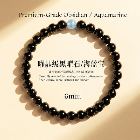 Obsidian &amp; Aquamarine Healing Natural Crystal Bracelet | C260 - Crystal Bracelet | Singapore Jewellery, Wedding Rings &amp; Gifts | Same Day Delivery | Tiara.com.sg