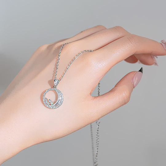 Circle Halo Pendant Necklace | Silver | Luxe4446 - Luxe Necklace | Singapore Jewellery, Wedding Rings &amp; Gifts | Same Day Delivery | Tiara.com.sg