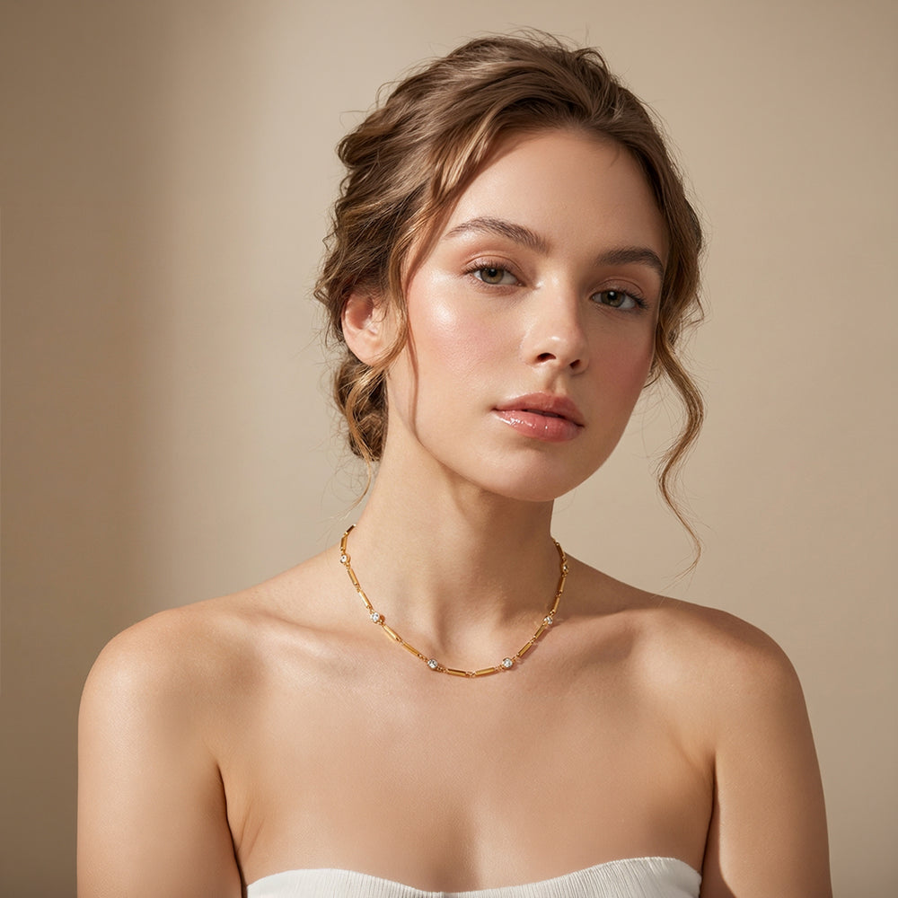 Bar Link Station Pendant Necklace | Gold | Luxe4455 - Luxe Necklace | Singapore Jewellery, Wedding Rings & Gifts | Same Day Delivery | Tiara.com.sg