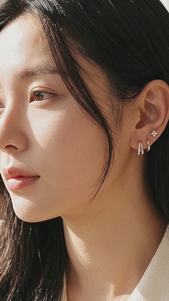 Floral Stud, Classic Huggie and Double Band Hoop Earrings Set (3 Pairs) | Luxe3789