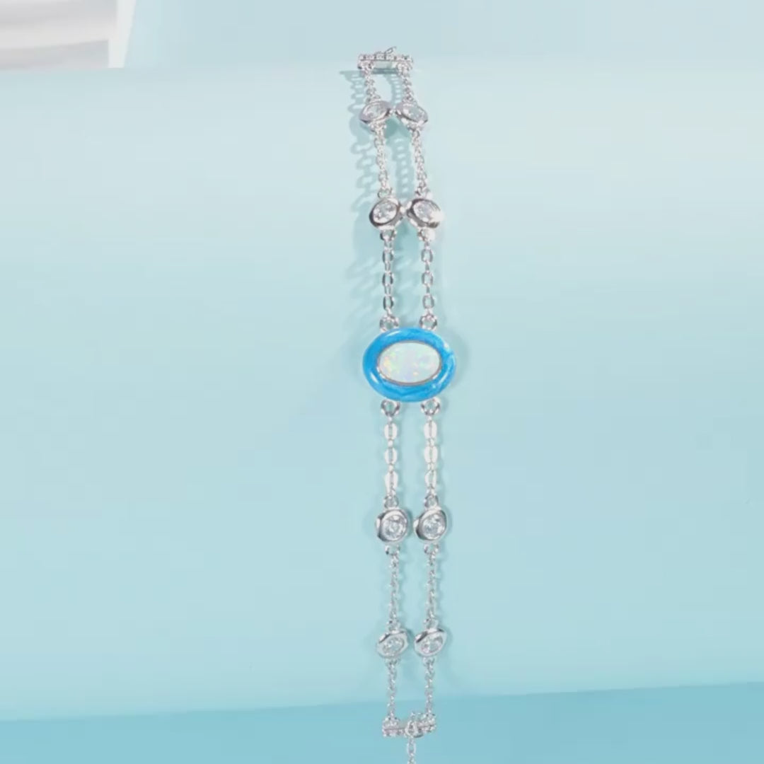 Blue Opal Double-Strand Bracelet | Diamond Simulant | Prm9126