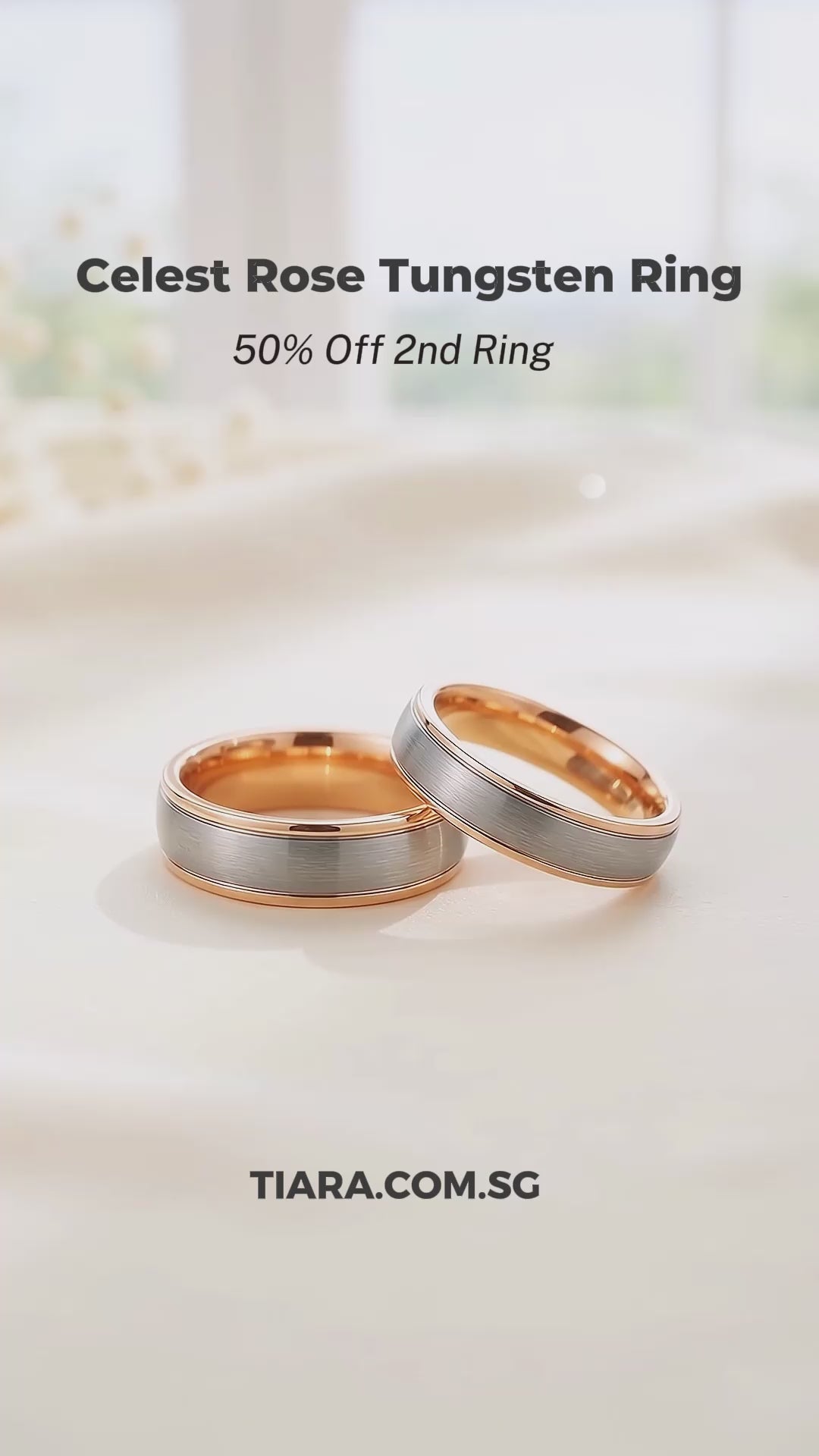 Celest Rose | Tungsten Couple Rings | Silver Wedding Bands