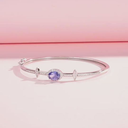 Sapphire Blue Oval Halo Bangle | Diamond Simulant | Prm9118