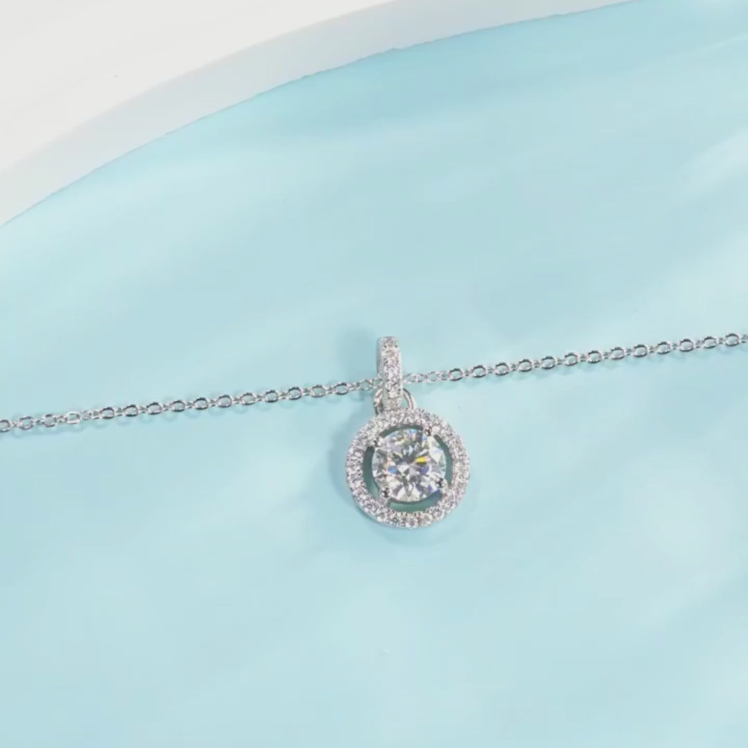 Round Halo Moissanite Solitaire Pendant Necklace | PRM2004