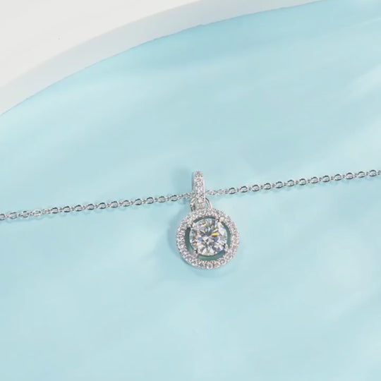 Round Halo Moissanite Solitaire Pendant Necklace | PRM2004