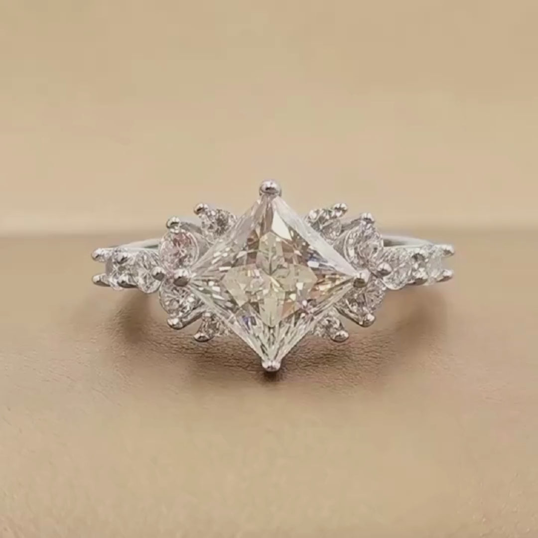 Princess Cut Floral Cluster Ring | 1.00ct | Moissanite | 925 Sterling Silver | Prm7127