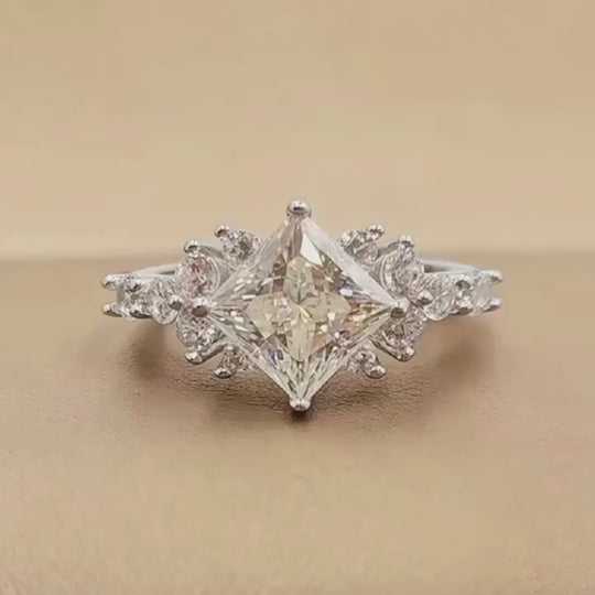 Princess Cut Floral Cluster Ring | 1.00ct | Moissanite | 925 Sterling Silver | Prm7127