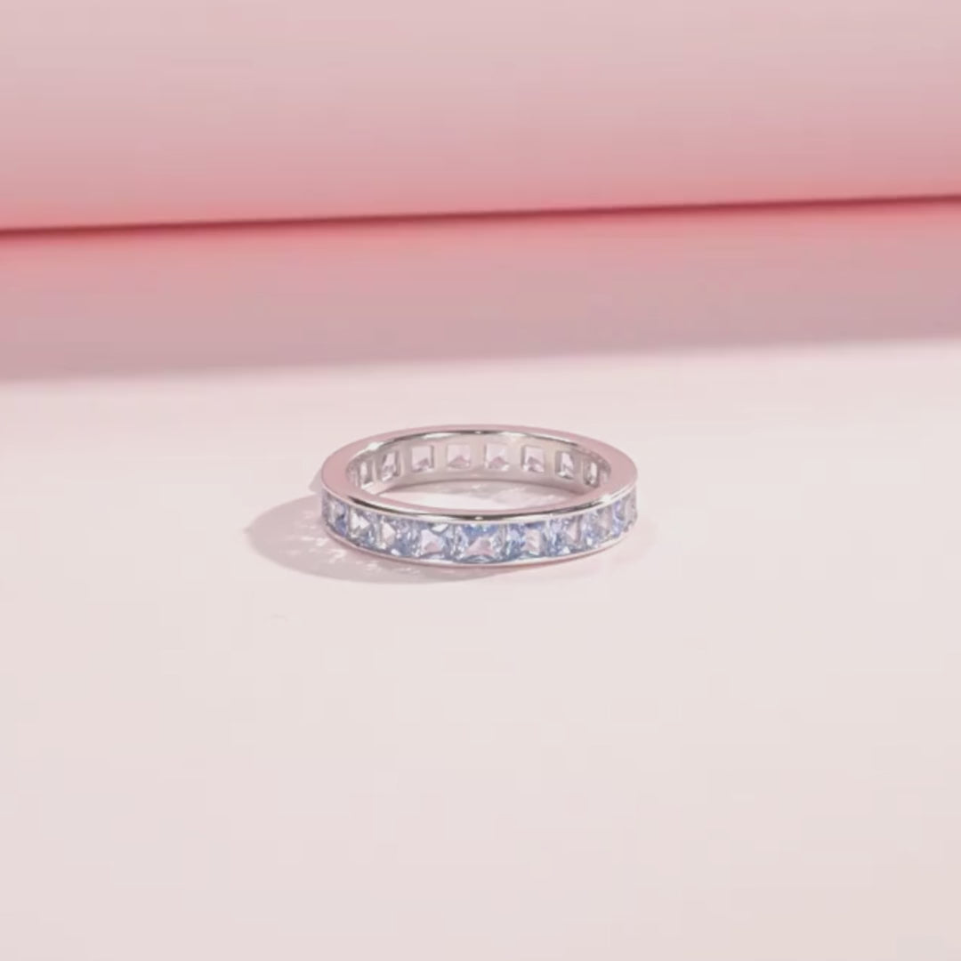 Aquamarine Blue Eternity Band Ring | 925 Sterling Silver | PRM7113