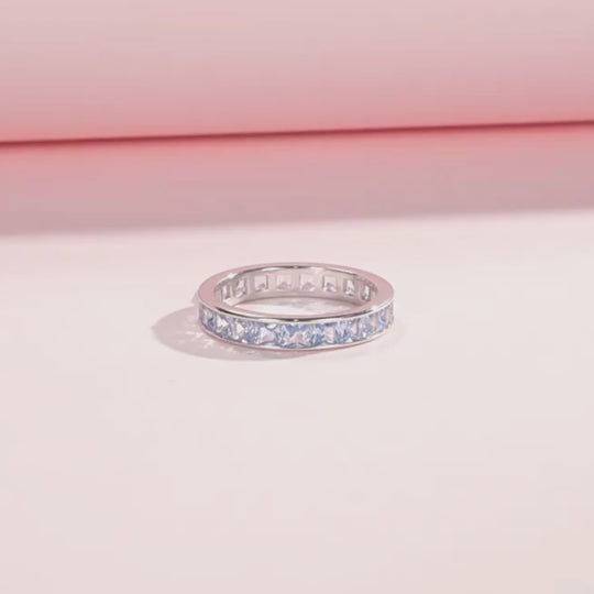 Aquamarine Blue Eternity Band Ring | 925 Sterling Silver | PRM7113