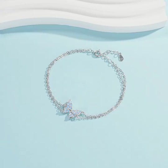 Blue Opal Butterfly Double-Strand Bracelet | Diamond Simulant | Prm9112