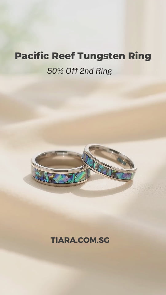 Pacific Reef | Abalone Shell Tungsten Couple Rings | Wedding Bands