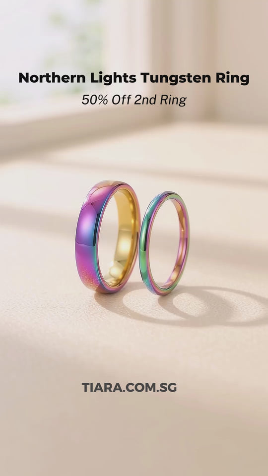 Northen Lights | Tungsten Couple Rings | Multicolour Wedding Bands