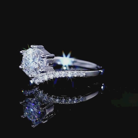 Chevron Halo Round Solitaire Ring | 1.00ct | Moissanite | 925 Sterling Silver | Prm7170