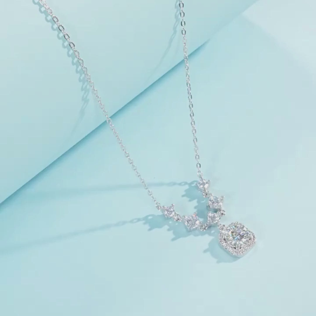 Radiant Halo V-Chain Moissanite Pendant Necklace | PRM2003