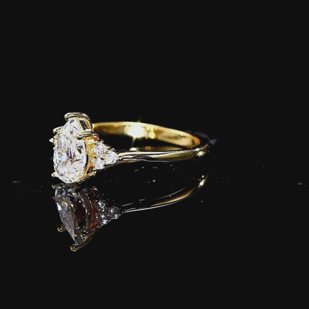 Pear Cut Sunburst Halo Ring | 1.50ct | Moissanite | 925 Sterling Silver | Prm7155