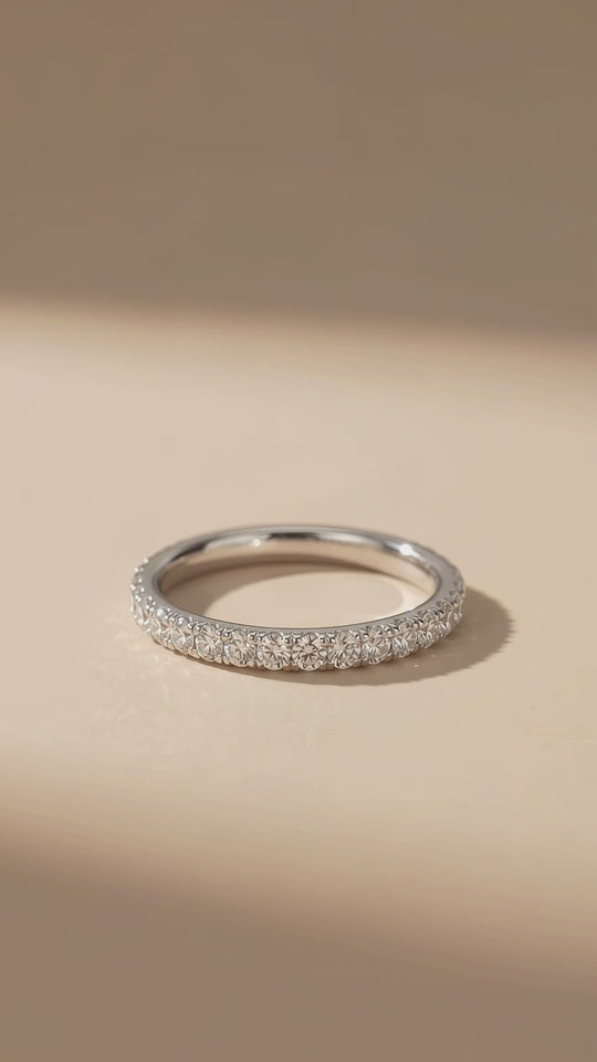 Round Slim Pavé Moissanite Band Ring | 925 Sterling Silver | PRM7148