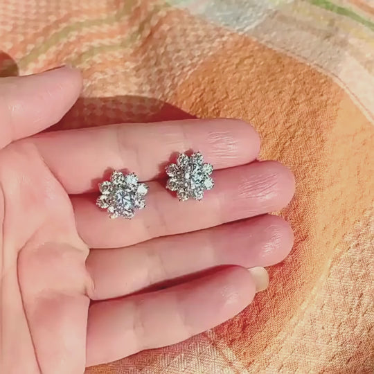 Floral Cluster Stud Earrings | Moissanite | 925 Sterling Silver | Prm8120