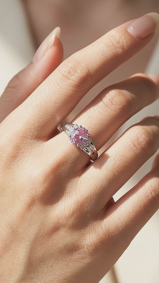 Pink Oval Solitaire Baguette Cluster | Women&