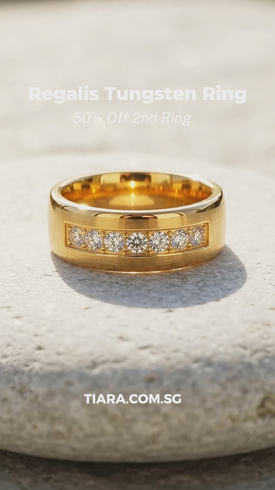 Regalis Polished Gold Tungsten Carbide Ring | Men&