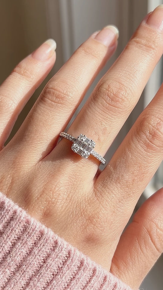 Baguette Cluster Illusion Ring | Diamond Simulant | 925 Sterling Silver | PRM5026