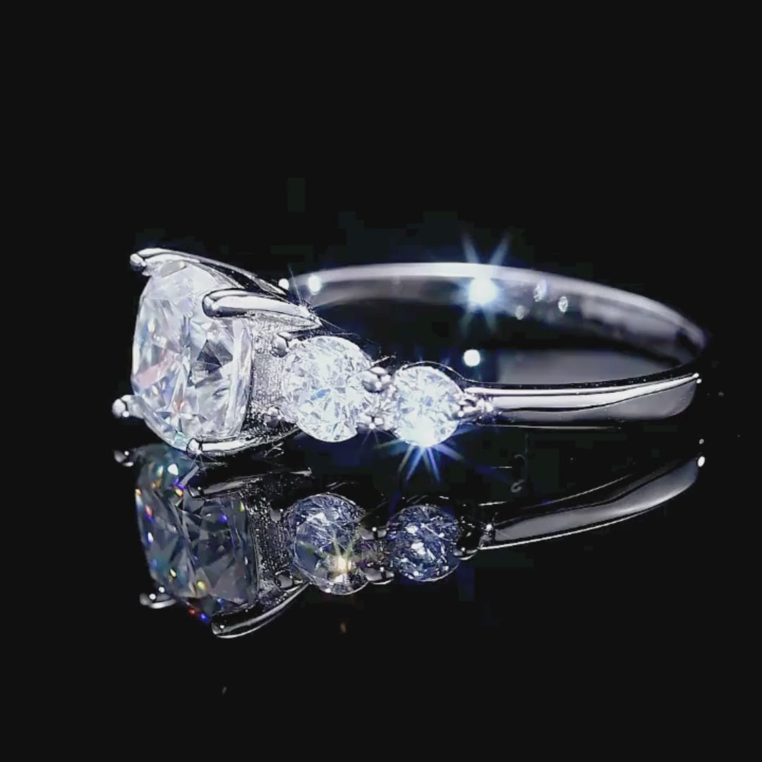 Cushion Cut Triple Stone Ring | 2.00ct | Moissanite | 925 Sterling Silver | Prm7169