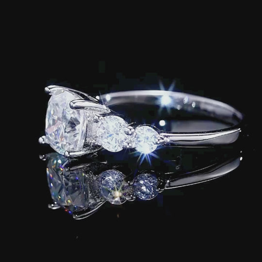 Cushion Cut Triple Stone Ring | 2.00ct | Moissanite | 925 Sterling Silver | Prm7169