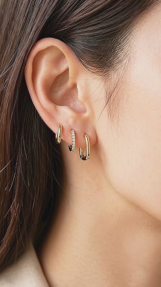 Classic Huggie, Pave Huggie and Oval Hoop Earrings Set (3 Pairs) | Luxe3778