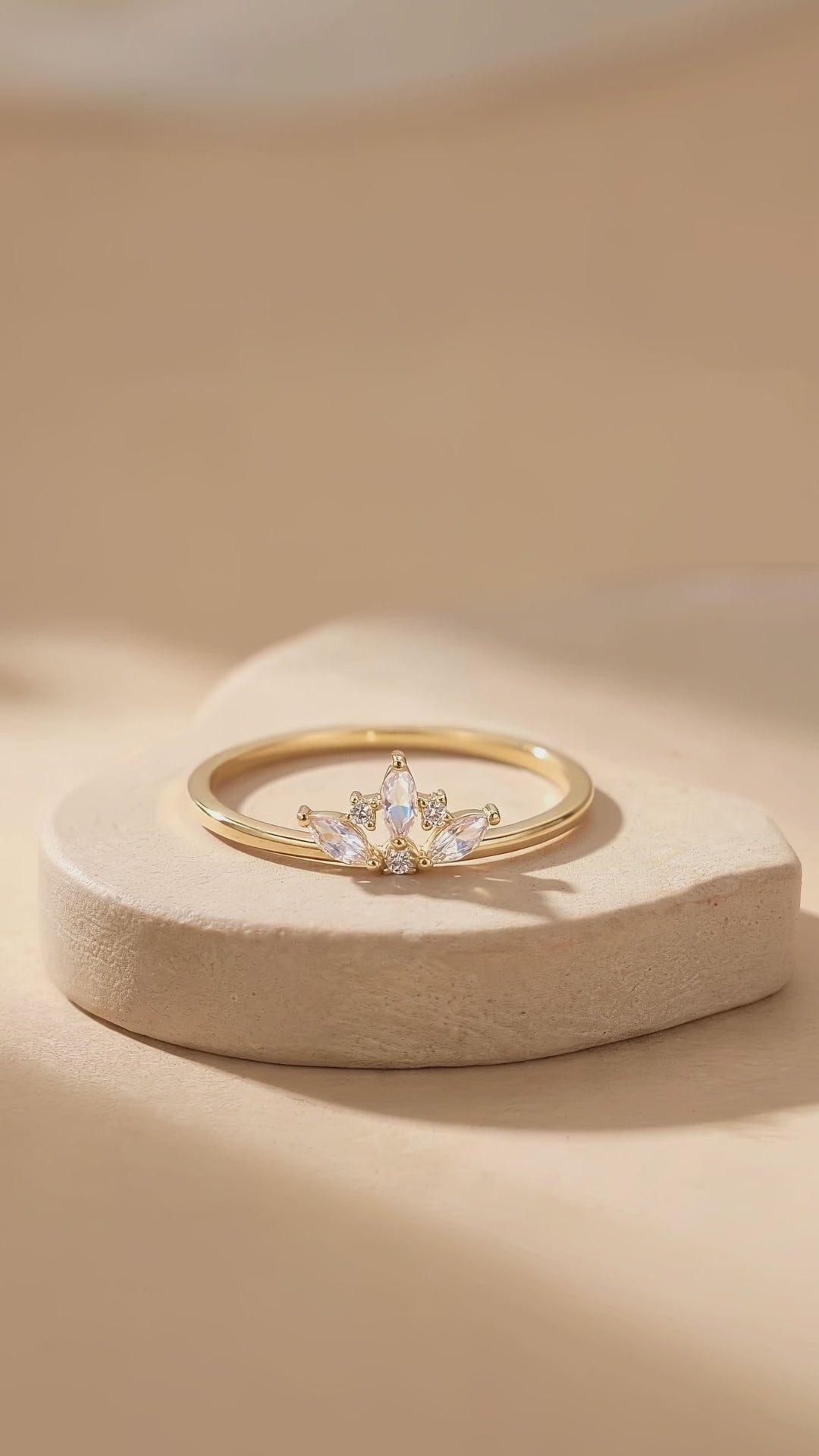 Moonstone Crown Ring | Moonstone &amp; Diamond Simulant | 925 Sterling Silver | Prm5035