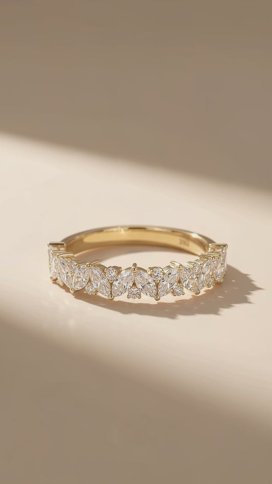 Marquise Cluster Moissanite Band Ring | 925 Sterling Silver | PRM5049
