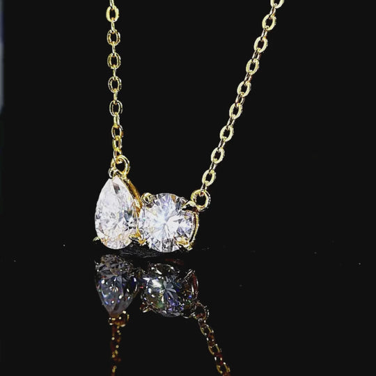 Toi et Moi Pear &amp; Round Moissanite Pendant Necklace | PRM2026