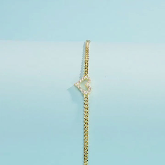 Open Heart Curb Chain Bracelet | Moissanite | Prm9124