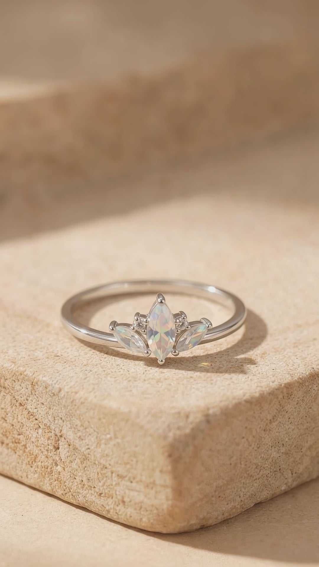 Moonstone Crown Ring | Moonstone &amp; Diamond Simulant | 925 Sterling Silver | Prm5035
