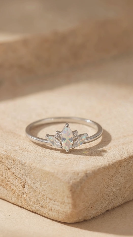 Moonstone Crown Ring | Moonstone &amp; Diamond Simulant | 925 Sterling Silver | Prm5035