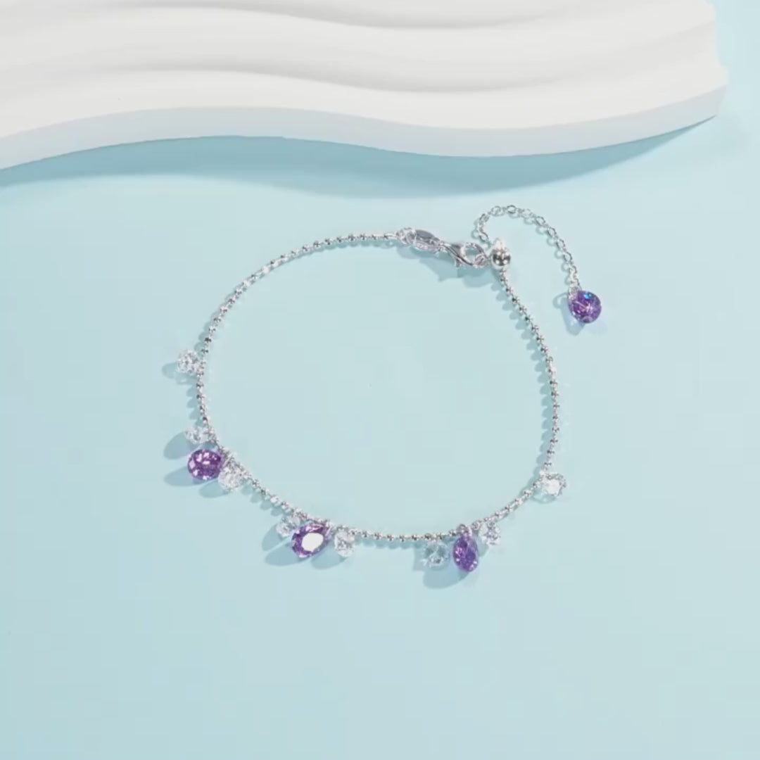 Purple Teardrop Link Bracelet | Diamond Simulant | Prm9108
