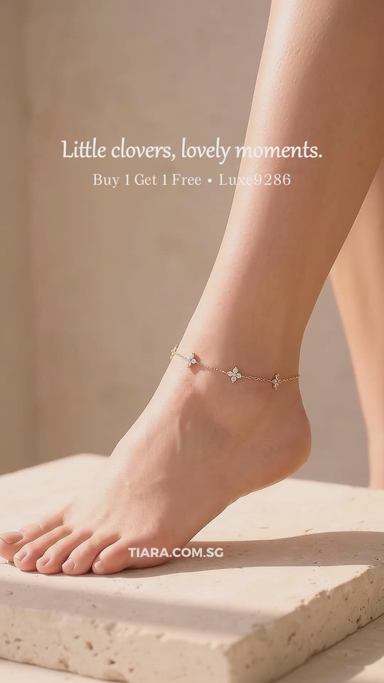 Four-Leaf Clover &amp; Diamond Simulant Station | Anklet | Luxe9286