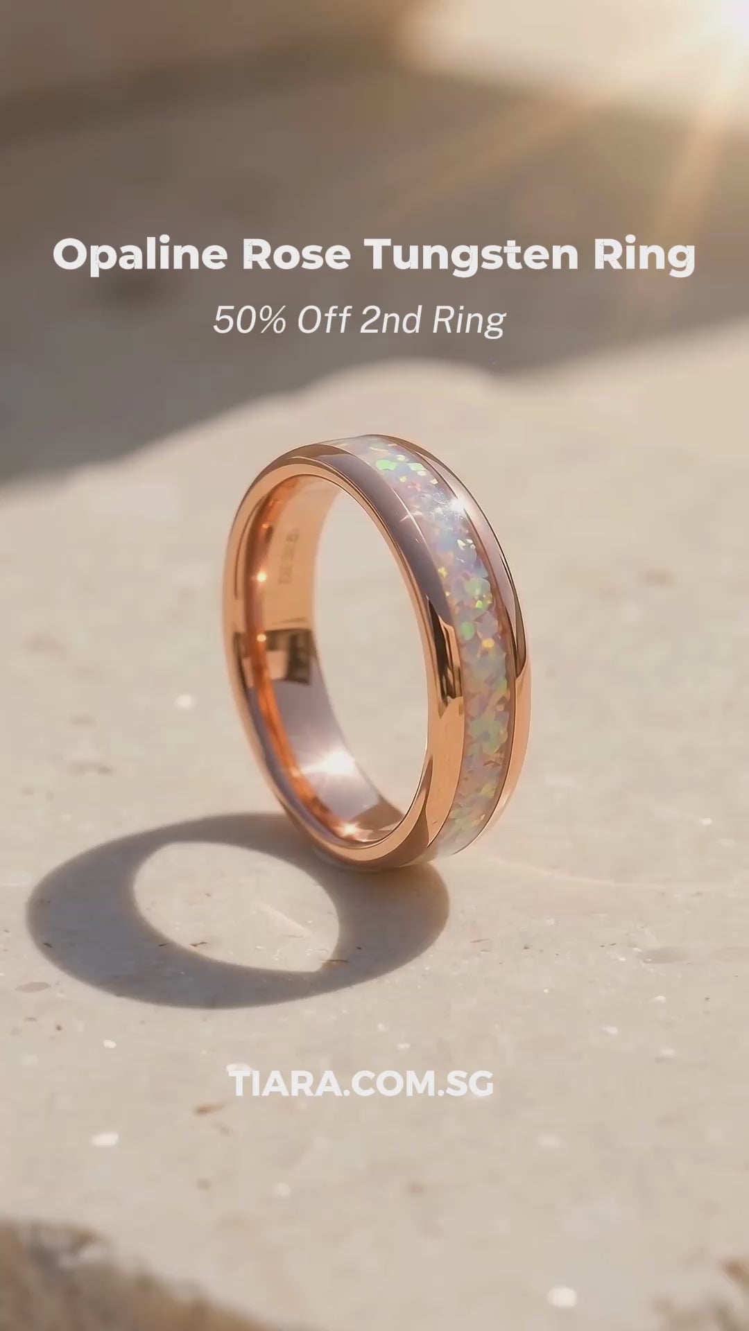 Opaline Rose Gold White Opal Tungsten Carbide Ring