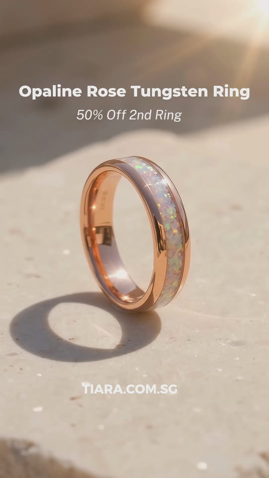 Opaline Rose Gold White Opal Tungsten Carbide Ring