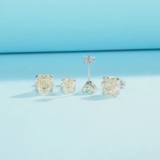 Canary Yellow Rose Stud Earrings | Diamond Simulant | 925 Sterling Silver | Prm8112
