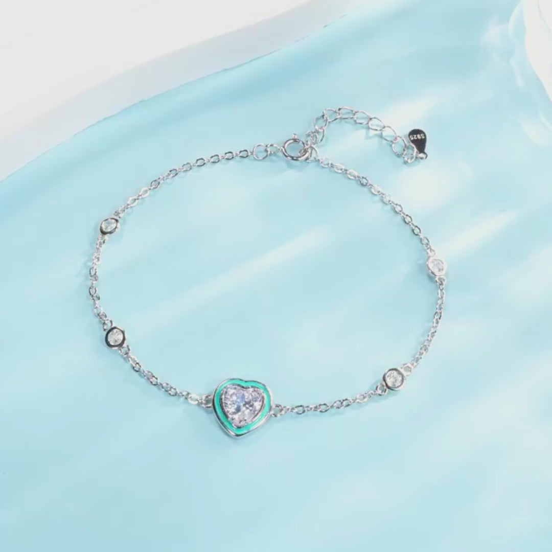 Turquoise Heart Solitaire Bracelet | Diamond Simulant | Prm9128