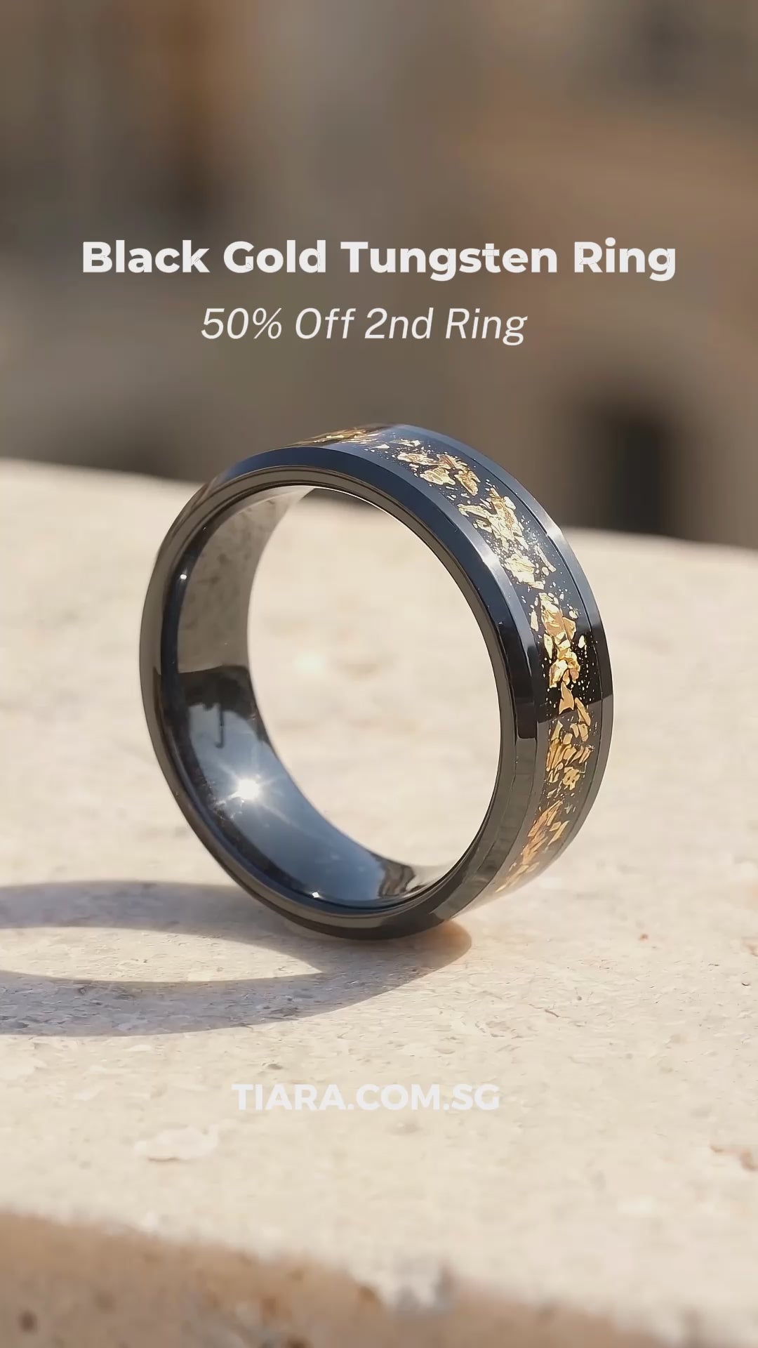 Black Gold Foil Inlay Black Tungsten Carbide Ring | Men&