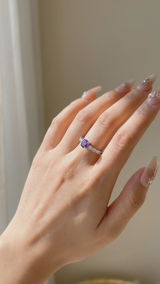 Purple Oval Solitaire Round Accent Band | Women&