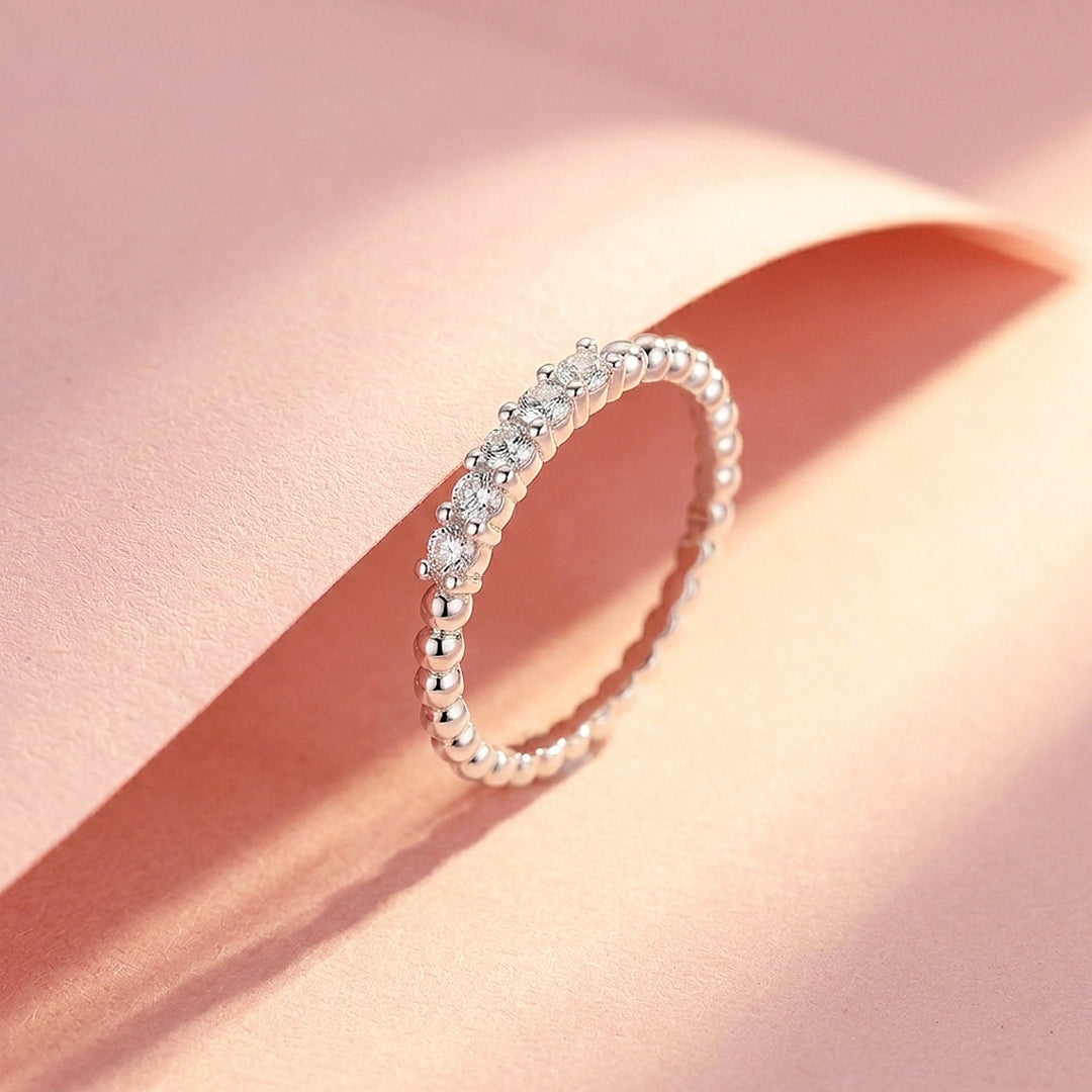 Five-Stone Beaded Band Ring | Moissanite | 925 Sterling Silver | Prm5031
