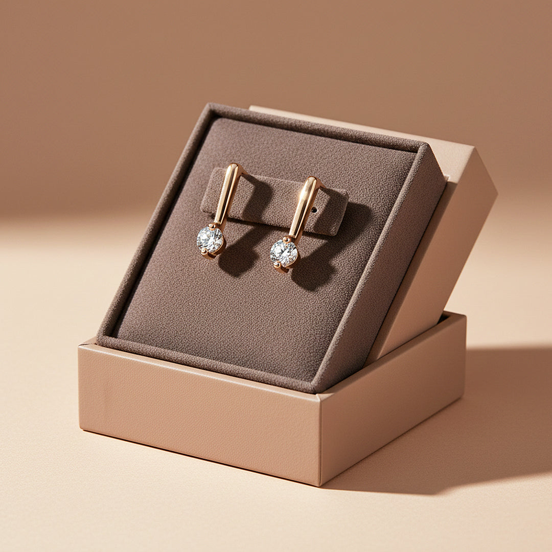 Minimalist Solitaire Drop Earrings | Moissanite | 14K Rose Gold Plated 925 Sterling Silver | Prm8156 - Earrings | Singapore Jewellery, Wedding Rings &amp; Gifts | Same Day Delivery | Tiara.com.sg