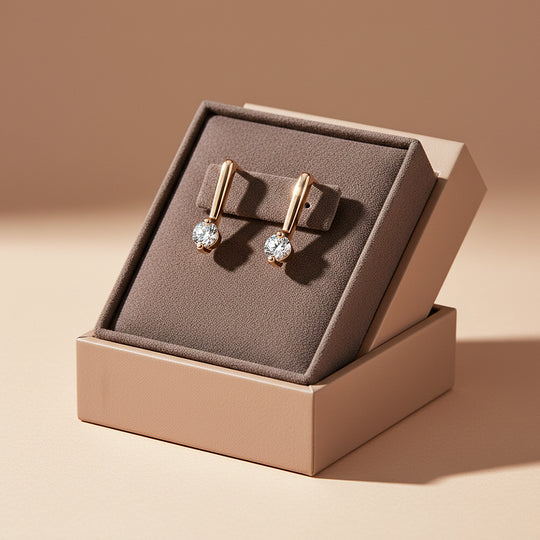 Minimalist Solitaire Drop Earrings | Moissanite | 14K Rose Gold Plated 925 Sterling Silver | Prm8156 - Earrings | Singapore Jewellery, Wedding Rings &amp; Gifts | Same Day Delivery | Tiara.com.sg