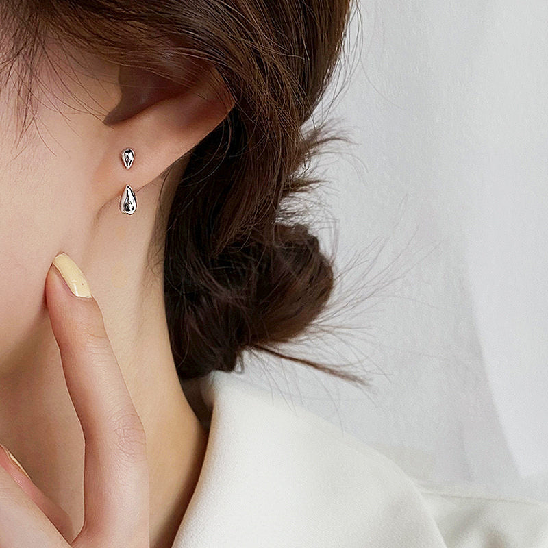 Minimalist Dual Teardrop Front-Back Earrings | White Gold & Gold | Luxe2974 - Luxe Earrings | Singapore Jewellery, Wedding Rings & Gifts | Same Day Delivery | Tiara.com.sg