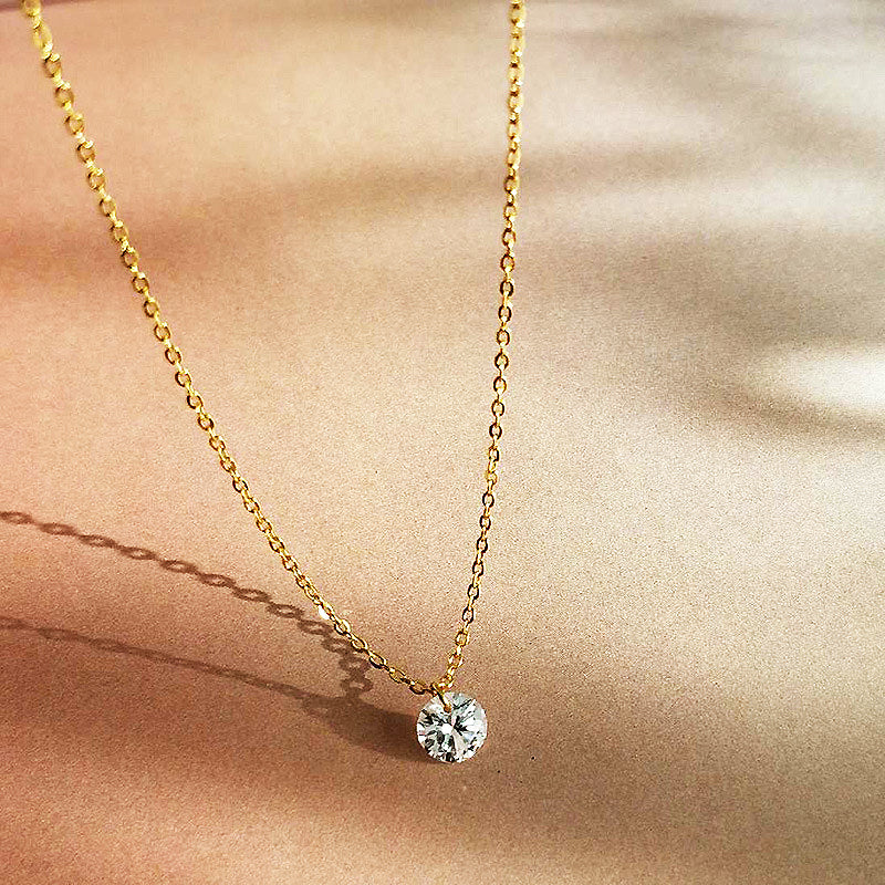 Round Solitaire Pendant Necklace | Gold & White Gold | Luxe4112 - Luxe Necklace | Singapore Jewellery, Wedding Rings & Gifts | Same Day Delivery | Tiara.com.sg