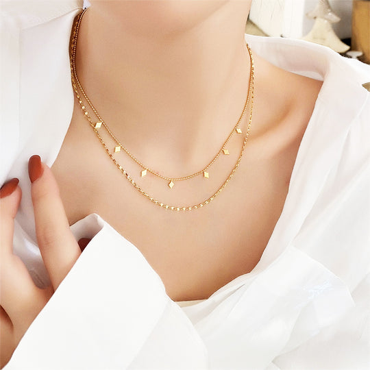 Layered Beaded Chain Pendant Necklace | Gold | Luxe4136 - Luxe Necklace | Singapore Jewellery, Wedding Rings &amp; Gifts | Same Day Delivery | Tiara.com.sg