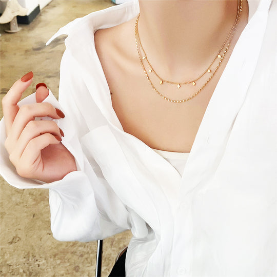 Layered Beaded Chain Pendant Necklace | Gold | Luxe4136 - Luxe Necklace | Singapore Jewellery, Wedding Rings &amp; Gifts | Same Day Delivery | Tiara.com.sg