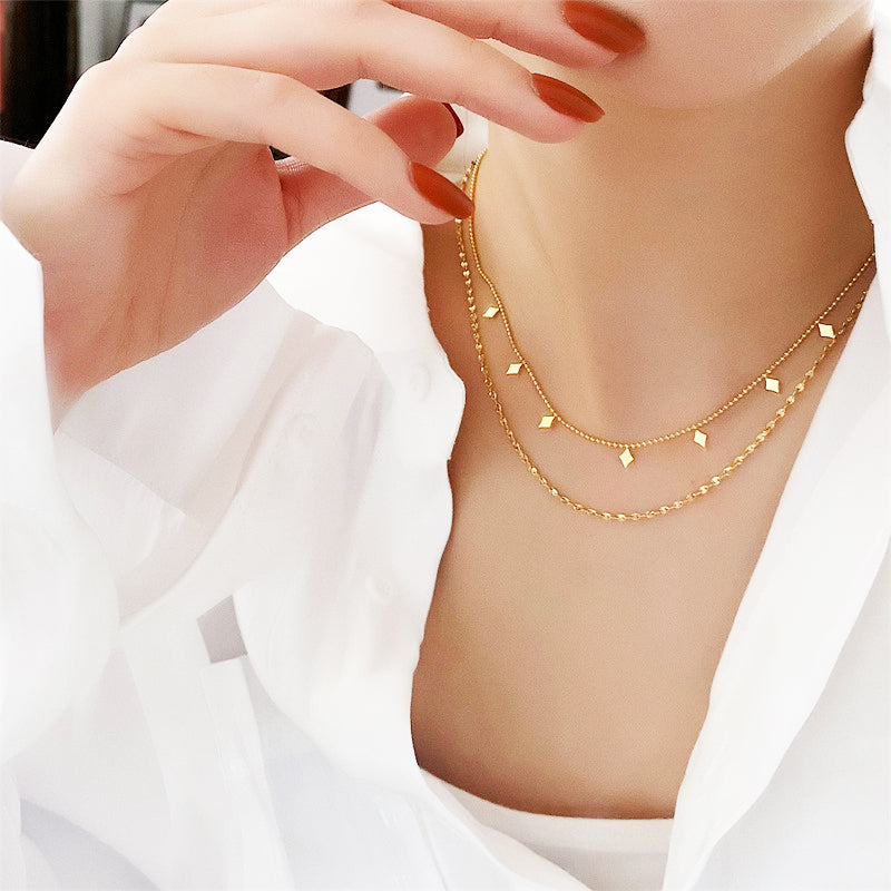 Layered Beaded Chain Pendant Necklace | Gold | Luxe4136 - Luxe Necklace | Singapore Jewellery, Wedding Rings &amp; Gifts | Same Day Delivery | Tiara.com.sg